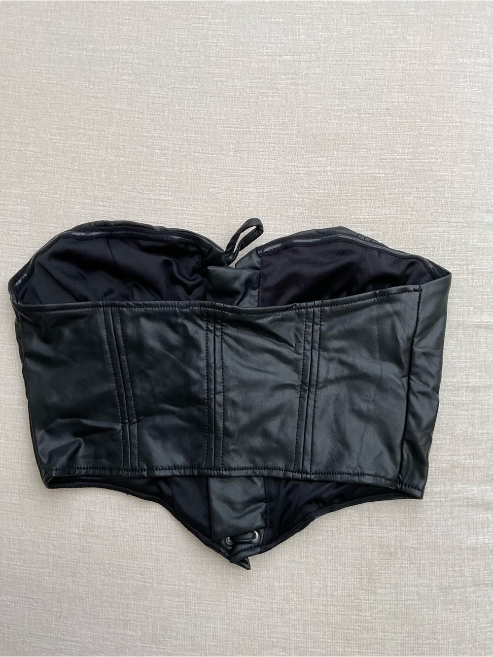 Black Lace-Up Satin Bandeau Corset Top - Picture 2 of 4